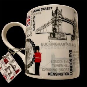 LONDON keepsake mug NWT - no chips/cracks - white/red/black/blue - fun mug!!!